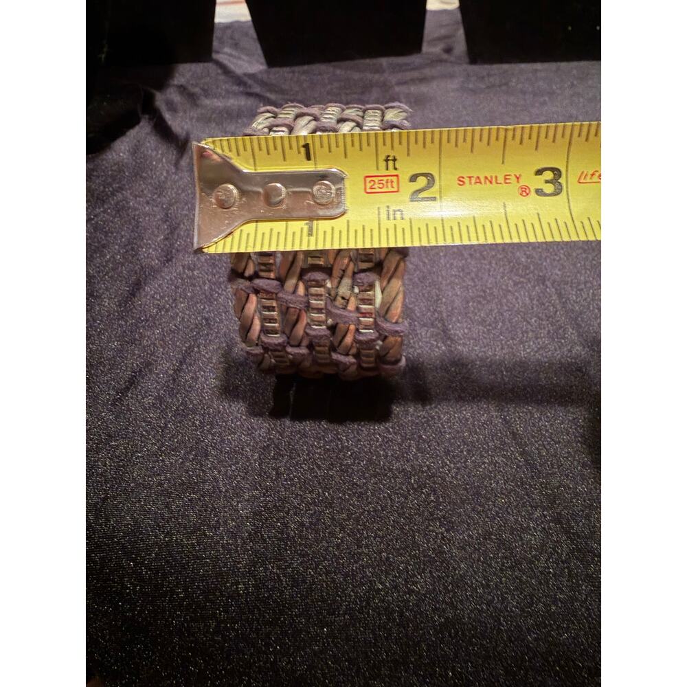 Silver tone vintage cuff bracelet featuring braided metal and leather wrapped - Picture 7 of 7